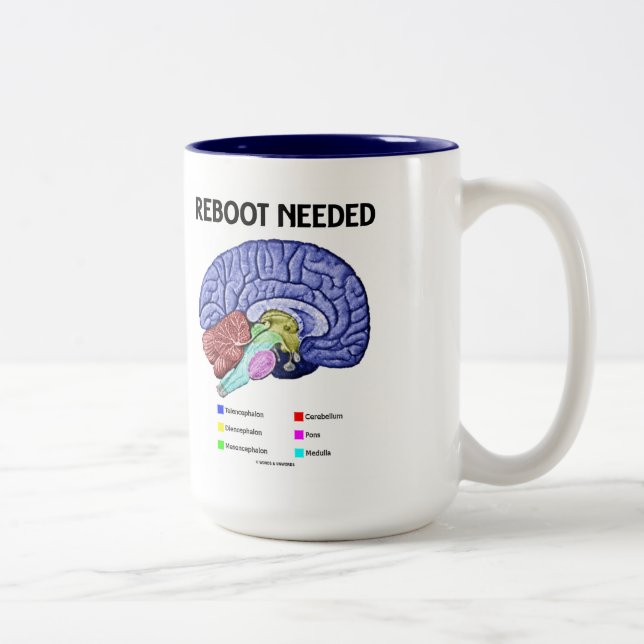 Tasse 2 Couleurs Redémarrage nécessaire (Humour cérébral anatomique (Droit)