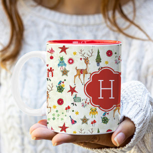 Tasse 2 Couleurs Reinder de Noël  Monogramme 2 Tone Musique