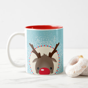 Tasse 2 Couleurs RÉINDEUR DE NOËL POUSSANT le nez rouge rudolph ble