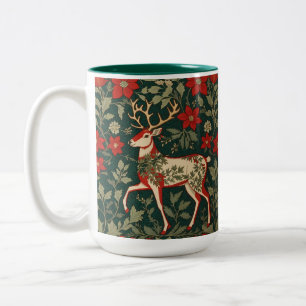 Tasse 2 Couleurs Renne de Joie de Fêtes Inspiré de William Morris