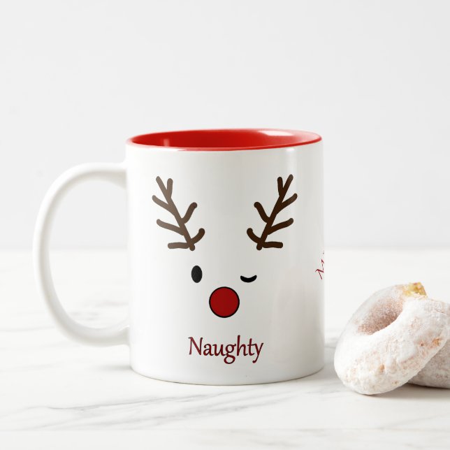Tasse 2 Couleurs Renne personnalisé vilain et Nice (Avec donut)