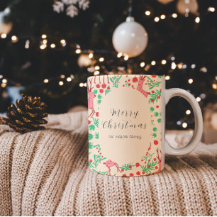 Tasse 2 Couleurs Renne vintage fantaisiste rose, motif de Noël