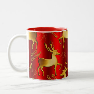 Tasse 2 Couleurs Rennes d'or à Noël rouge