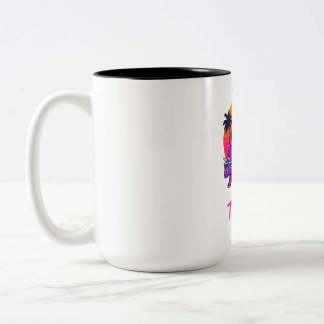 Tasse 2 Couleurs Retro Dinosaur Party in Neon Sunset (Gauche)