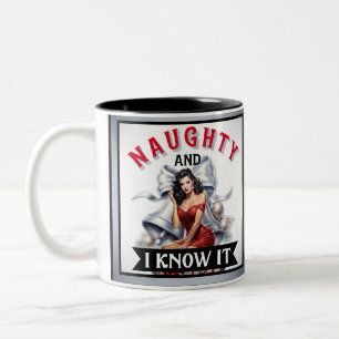 Tasse 2 Couleurs Retro Naughty et je le sais Pinup de Noël