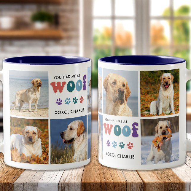 Tasse 2 Couleurs Retro Vous M'Avez Eu WOOF Custom 8 Photo Collage C (Créateur téléchargé)