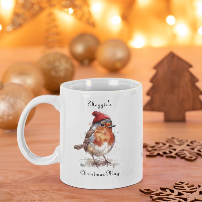 Tasse 2 Couleurs Robin rouge de Noël, personnalisable (Créateur téléchargé)