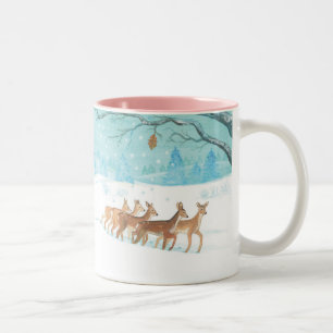 Tasse 2 Couleurs Roe Deer hiver paysage de forêt enneigée