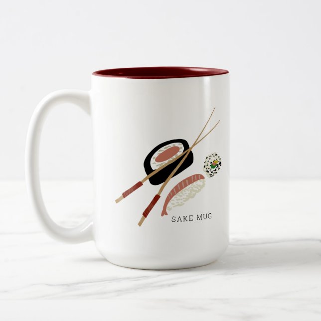 Tasse 2 Couleurs Rolls de sushi minimalistes Sake & Chopsticks (Gauche)