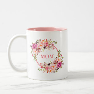 Tasse 2 Couleurs Rose d'aquarelle de maman floral