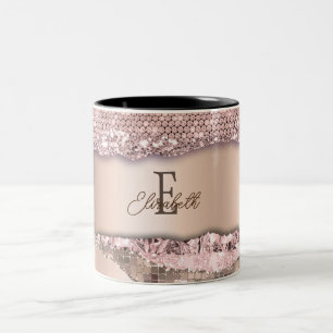 Tasse 2 Couleurs Rose Gold Tendance Diamants Paillettes Monogramme