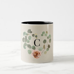 Tasse 2 Couleurs Rose rose et cœur d'eucalyptus Mariage rustique