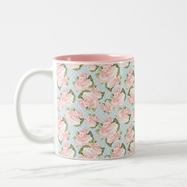 Tasse 2 Couleurs Roses et Pois roses élégants (Gauche)