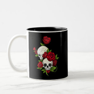 Tasse 2 Couleurs Roses rouges et crânes Joyeux Jour des Morts