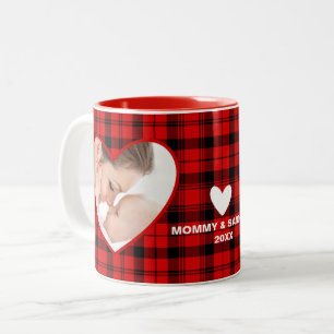 Tasse 2 Couleurs Rouge et noir Plaid Deux Photo Maman et Bébé Deux