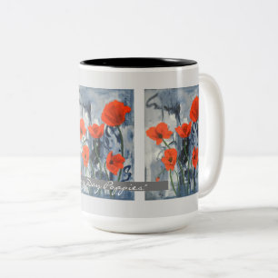 Tasse 2 Couleurs Rouge Poppies Fleur Art Customisé