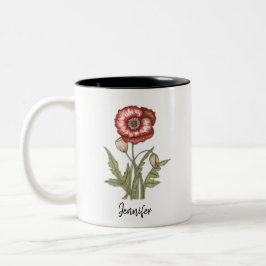 Tasse 2 Couleurs Rouge Poppy Personnalisable Floral