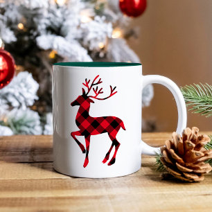 Tasse 2 Couleurs Rouge Rustique Plaid Renne Noël