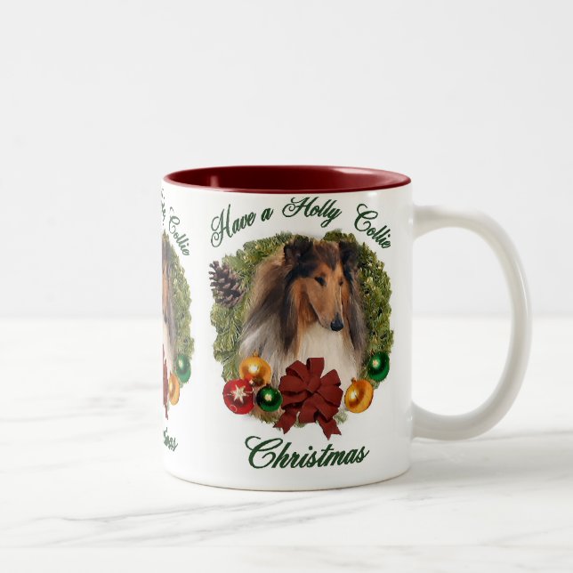 Tasse 2 Couleurs Rough Collie Cadeaux de Noël (Droit)