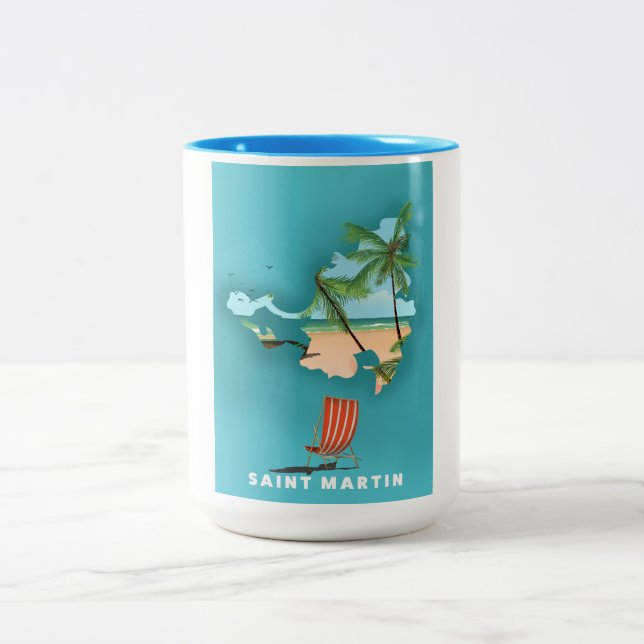 Tasse 2 Couleurs Saint Martin Carte illustrée. (Centre)