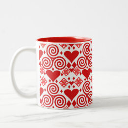 Tasse 2 Couleurs Saint Valentin Amour rose, rouge et Motif blanc