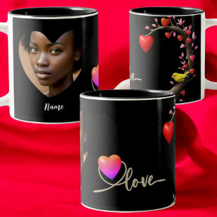 Tasse 2 Couleurs Saint Valentin avec oiseau canari