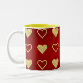 Tasse 2 Couleurs Saint Valentin Coeurs d'or de luxe rouge