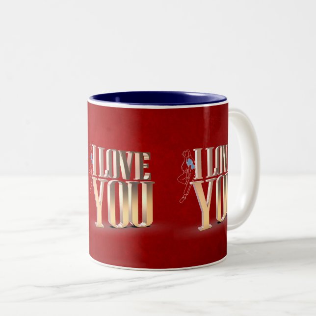 Tasse 2 Couleurs Saint Valentin Rouge 3D Je t'aime (Devant droit)
