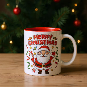 Tasse 2 Couleurs Santa des dessins animés de Noël Rubans de bonbons