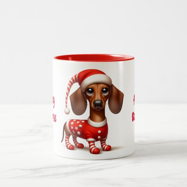 Tasse 2 Couleurs Santa Hat Dachshund (Centre)