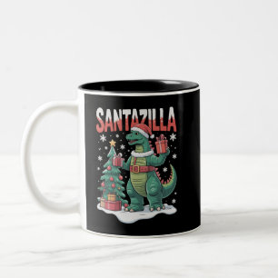 Tasse 2 Couleurs Santazilla Monstre Japonais Kaiju Xmas Dinosaure