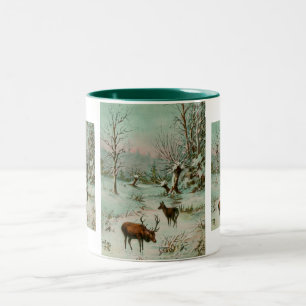 Tasse 2 Couleurs Scène de neige avec cerf