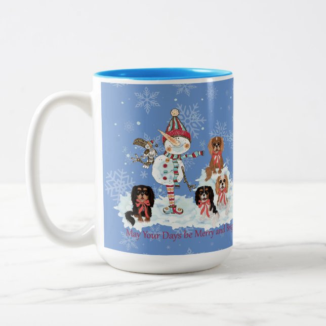 Tasse 2 Couleurs Scène hivernale Cavalier King Charles Spaniel (Gauche)