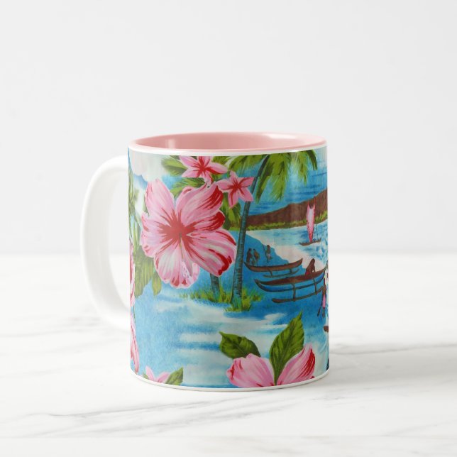 Tasse 2 Couleurs Scènes hawaïennes en couleurs pastel (Devant gauche)