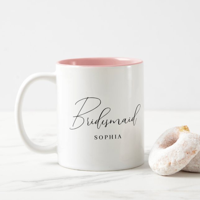 Tasse 2 Couleurs Script minimaliste moderne Bridesmaid Cadeau (Avec donut)