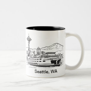 Tasse 2 Couleurs Seattle Ferry Washington State Line Art