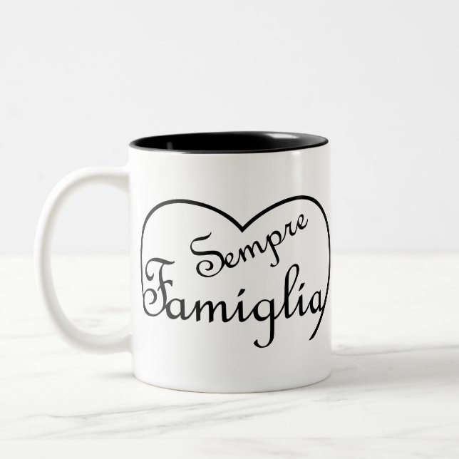 Tasse 2 Couleurs Sempre Famiglia Italien "Toujours Famille" Coeur (Gauche)