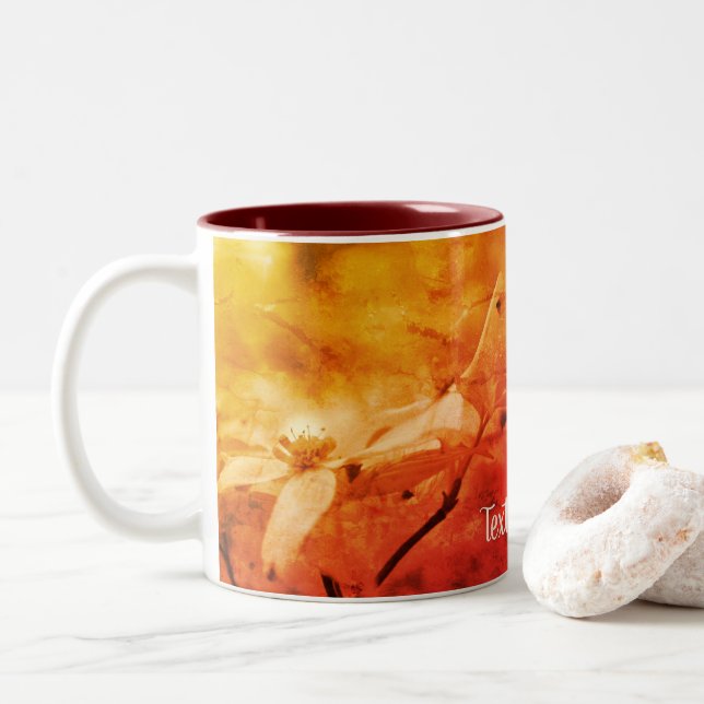 Tasse 2 Couleurs Sepia Dogwood Floral Art Personnalisé (Avec donut)