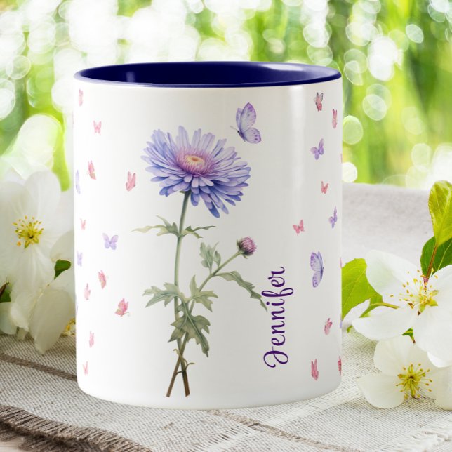 Tasse 2 Couleurs Septembre Anniversaire Aster Naissance Mois Fleur  (Créateur téléchargé)