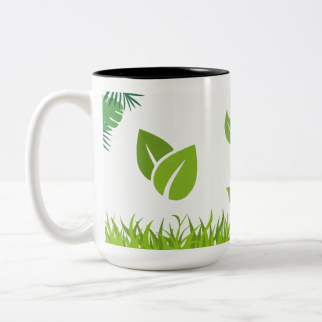 Tasse 2 Couleurs Serene Nature Green Feuilles & Gris Design (Gauche)