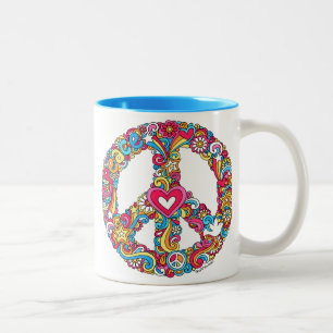 Tasse 2 Couleurs Signe de paix et ♥ psychédélique super de tass