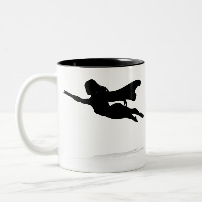 Tasse 2 Couleurs Silhouette de super héros de femme (Gauche)