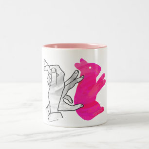 Tasse 2 Couleurs Silhouette main Rabbit rose