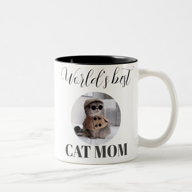 Tasse 2 Couleurs Simple mignonne Monde meilleur chat maman photo (Droit)