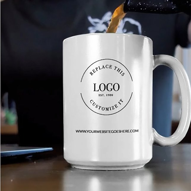 Tasse 2 Couleurs Site du logo promotionnel d'entreprise personnalis (Client and employee gifts with company logo and website, two tone black white mug.)