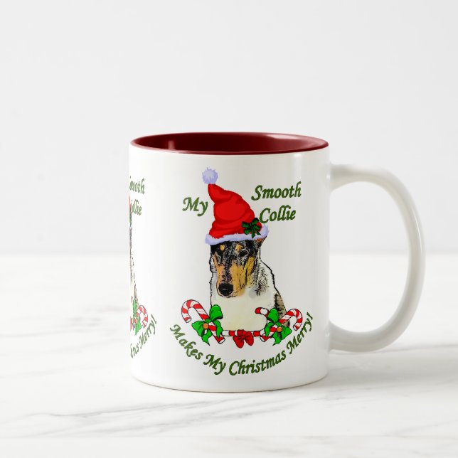 Tasse 2 Couleurs Smooth Collie Cadeaux de Noël (Droit)