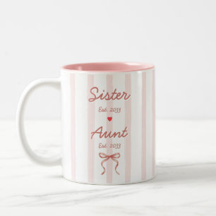 Tasse 2 Couleurs Sœur & Tante Dates Personnalisées Rayures Roses Co