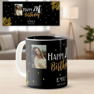 Tasse 2 Couleurs Soirée photo élégante 21e anniversaire Gold Foliag