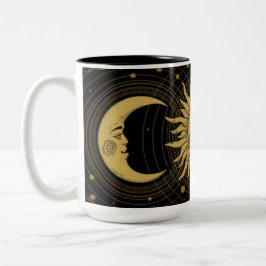Tasse 2 Couleurs Soleil et lune céleste vintages sur noir