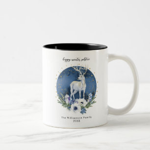 Tasse 2 Couleurs Solstice d'hiver Deer Bleu Blanc Noël